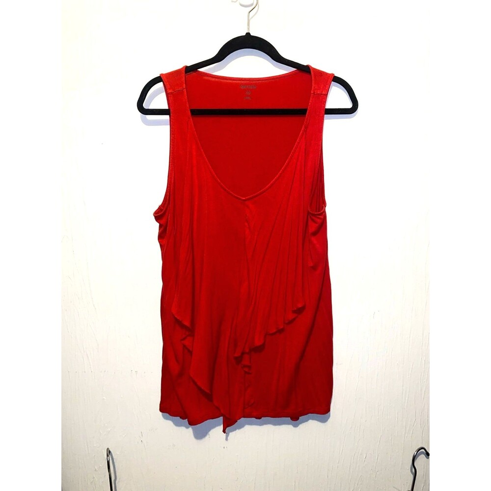 Kensie Women's Asymmetrical Draped Ruffle V-Neck Tank Top Apple Red XL